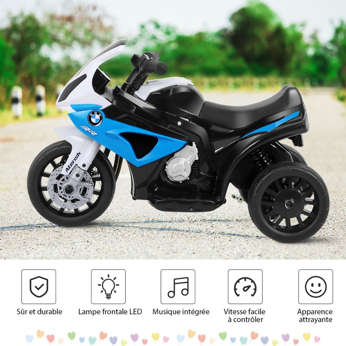 Moto Electrique Pour Enfants À 3 Roues Avec Phare Lumineux Musiques 6 V / 4Ah 2,5 Km/H Pour Garçons Et Filles 18-36 Mois Bleu/Noir/Rouge