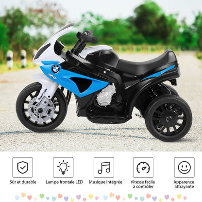 Moto Electrique Pour Enfants À 3 Roues Avec Phare Lumineux Musiques 6 V / 4Ah 2,5 Km/H Pour Garçons Et Filles 18-36 Mois Bleu/Noir/Rouge