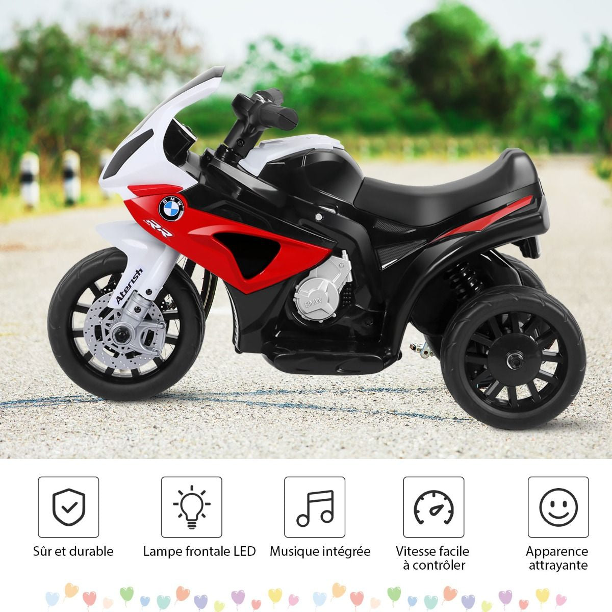 Moto Electrique Pour Enfants À 3 Roues Avec Phare Lumineux Musiques 6 V / 4Ah 2,5 Km/H Pour Garçons Et Filles 18-36 Mois Bleu/Noir/Rouge