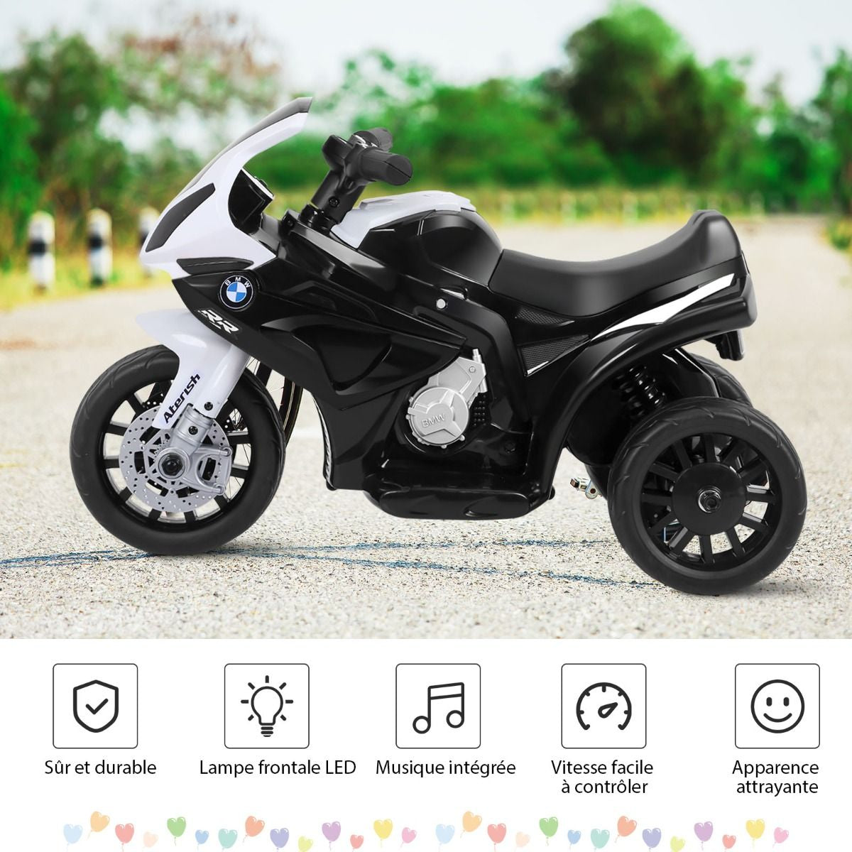 Moto Electrique Pour Enfants À 3 Roues Avec Phare Lumineux Musiques 6 V / 4Ah 2,5 Km/H Pour Garçons Et Filles 18-36 Mois Bleu/Noir/Rouge