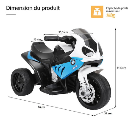 Moto Electrique Pour Enfants À 3 Roues Avec Phare Lumineux Musiques 6 V / 4Ah 2,5 Km/H Pour Garçons Et Filles 18-36 Mois Bleu/Noir/Rouge